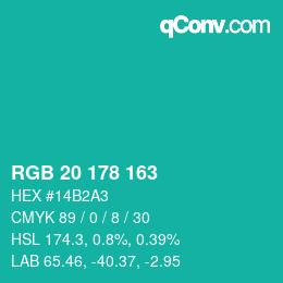Color code: RGB 20 178 163 | qconv.com
