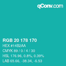 Color code: RGB 20 178 170 | qconv.com