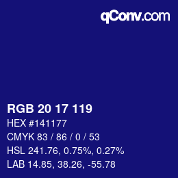 Color code: RGB 20 17 119 | qconv.com