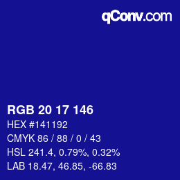 Color code: RGB 20 17 146 | qconv.com