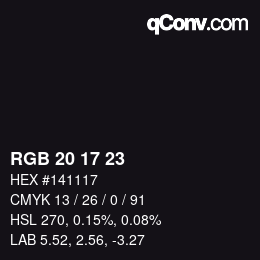 Color code: RGB 20 17 23 | qconv.com