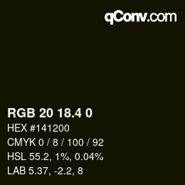カラーコード: RGB 20 18.4 0 | qconv.com