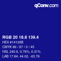 カラーコード: RGB 20 18.8 139.4 | qconv.com
