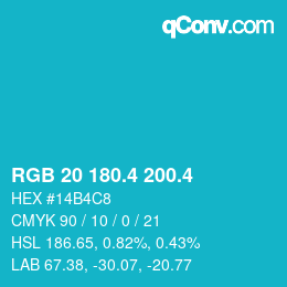 カラーコード: RGB 20 180.4 200.4 | qconv.com