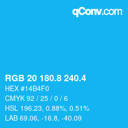 カラーコード: RGB 20 180.8 240.4 | qconv.com