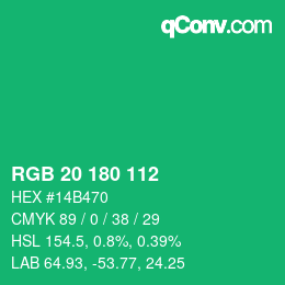 Color code: RGB 20 180 112 | qconv.com