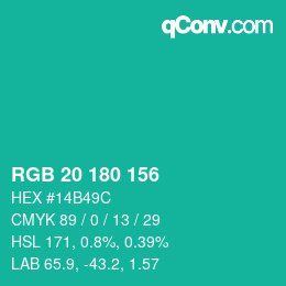 Color code: RGB 20 180 156 | qconv.com
