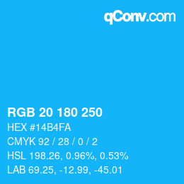 カラーコード: RGB 20 180 250 | qconv.com