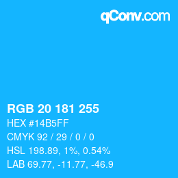 Color code: RGB 20 181 255 | qconv.com