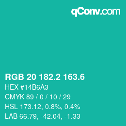 カラーコード: RGB 20 182.2 163.6 | qconv.com