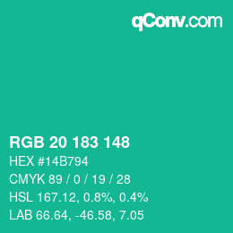 Color code: RGB 20 183 148 | qconv.com