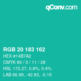 Color code: RGB 20 183 162 | qconv.com