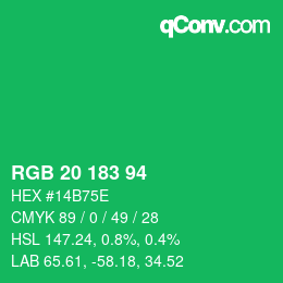カラーコード: RGB 20 183 94 | qconv.com