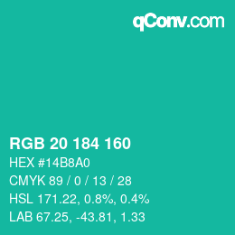カラーコード: RGB 20 184 160 | qconv.com