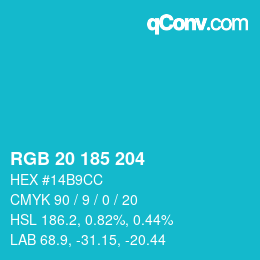 Color code: RGB 20 185 204 | qconv.com