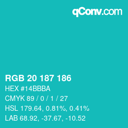Color code: RGB 20 187 186 | qconv.com