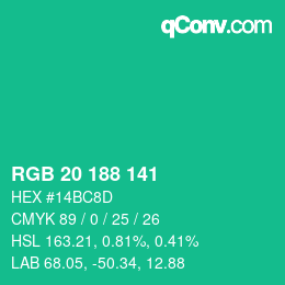 Color code: RGB 20 188 141 | qconv.com