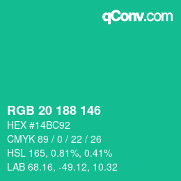 Color code: RGB 20 188 146 | qconv.com