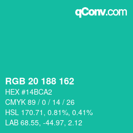 Color code: RGB 20 188 162 | qconv.com