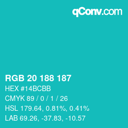 Color code: RGB 20 188 187 | qconv.com