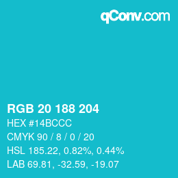 Color code: RGB 20 188 204 | qconv.com