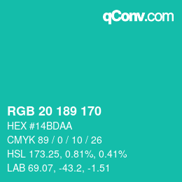 カラーコード: RGB 20 189 170 | qconv.com