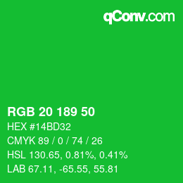 Color code: RGB 20 189 50 | qconv.com