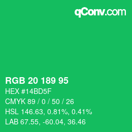 カラーコード: RGB 20 189 95 | qconv.com