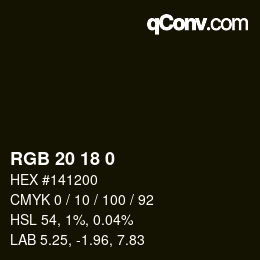 Color code: RGB 20 18 0 | qconv.com