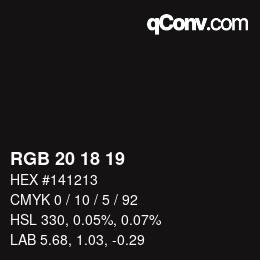 Color code: RGB 20 18 19 | qconv.com