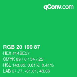 Farbcode: RGB 20 190 87 | qconv.com