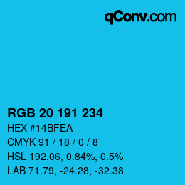 Color code: RGB 20 191 234 | qconv.com