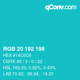 Color code: RGB 20 192 198 | qconv.com
