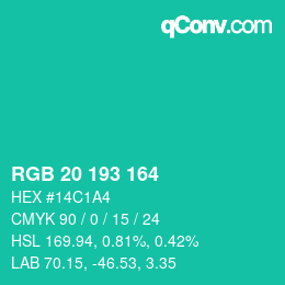 Color code: RGB 20 193 164 | qconv.com