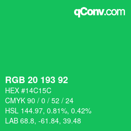 カラーコード: RGB 20 193 92 | qconv.com
