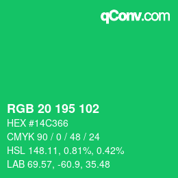 カラーコード: RGB 20 195 102 | qconv.com