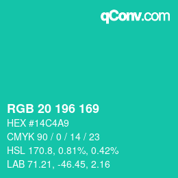 Color code: RGB 20 196 169 | qconv.com