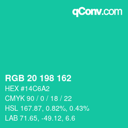 Color code: RGB 20 198 162 | qconv.com