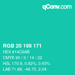 Color code: RGB 20 198 171 | qconv.com