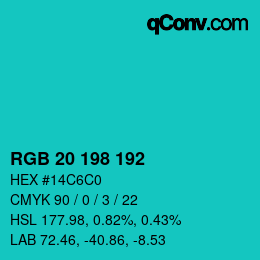 Color code: RGB 20 198 192 | qconv.com