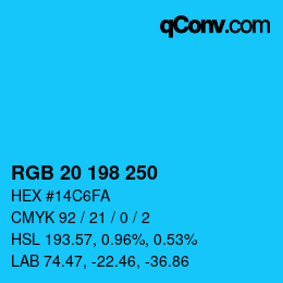 Color code: RGB 20 198 250 | qconv.com