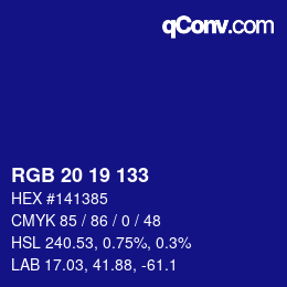 カラーコード: RGB 20 19 133 | qconv.com