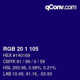 カラーコード: RGB 20 1 105 | qconv.com