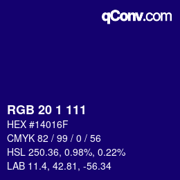 Color code: RGB 20 1 111 | qconv.com