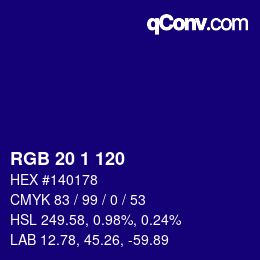 カラーコード: RGB 20 1 120 | qconv.com