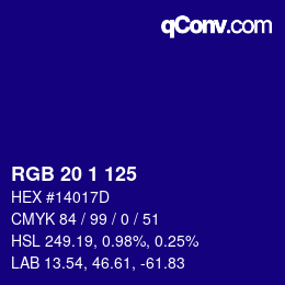Color code: RGB 20 1 125 | qconv.com