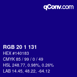 Color code: RGB 20 1 131 | qconv.com