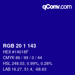 カラーコード: RGB 20 1 143 | qconv.com