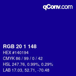 Color code: RGB 20 1 148 | qconv.com