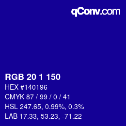 Color code: RGB 20 1 150 | qconv.com